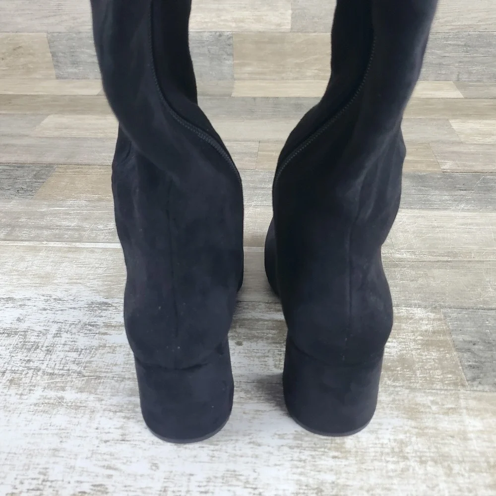 Anne Klein Lacey Boots Womens Sz 7.5 Black Fabric Knee High Boot